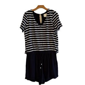 Elevenses Anthropologie Shorts Romper Black White Nautical Stripe Size M